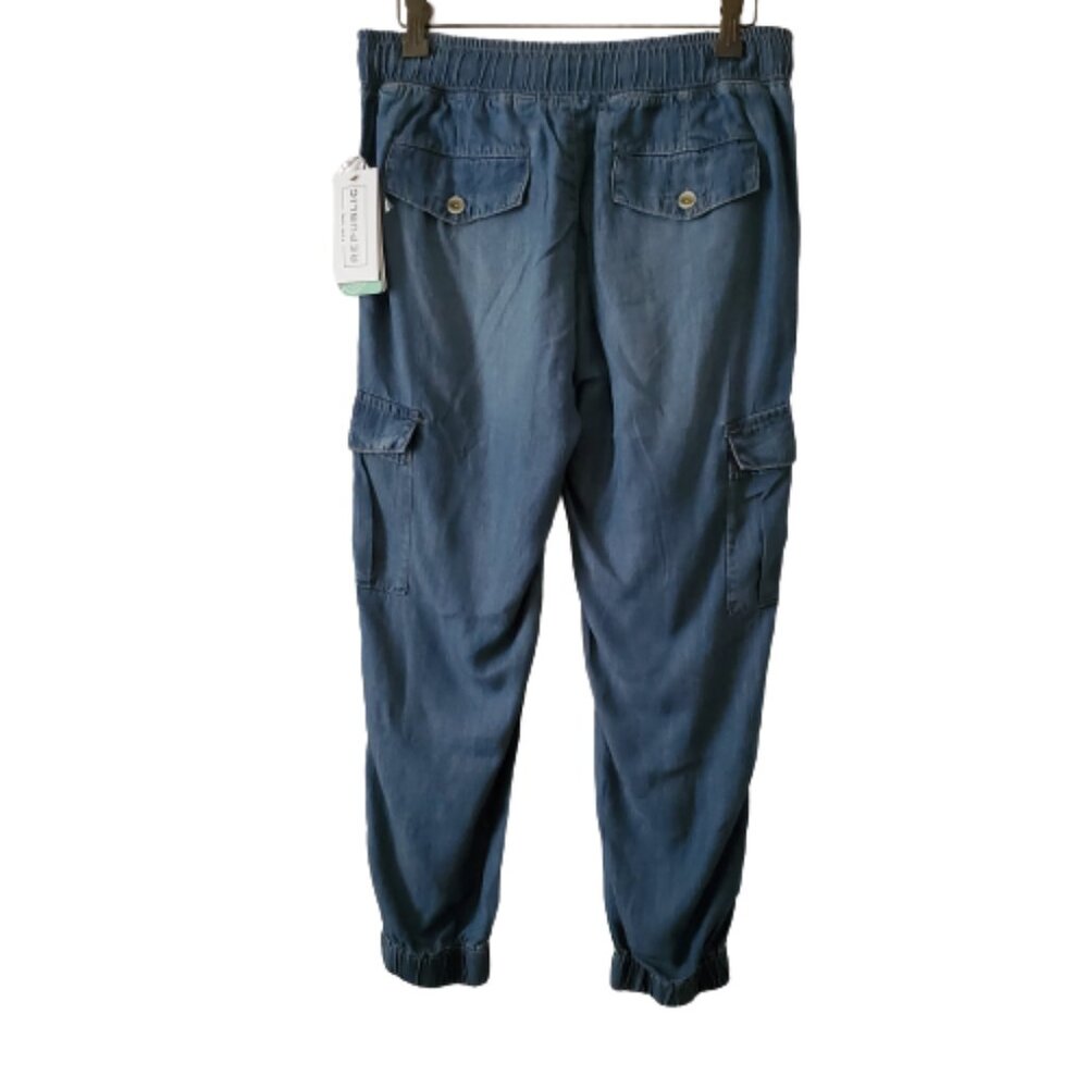 For The Republic Denim Tencel Lyocell Blue Denim Cargo Jogger Pants Sz Small NWT - Picture 3 of 11